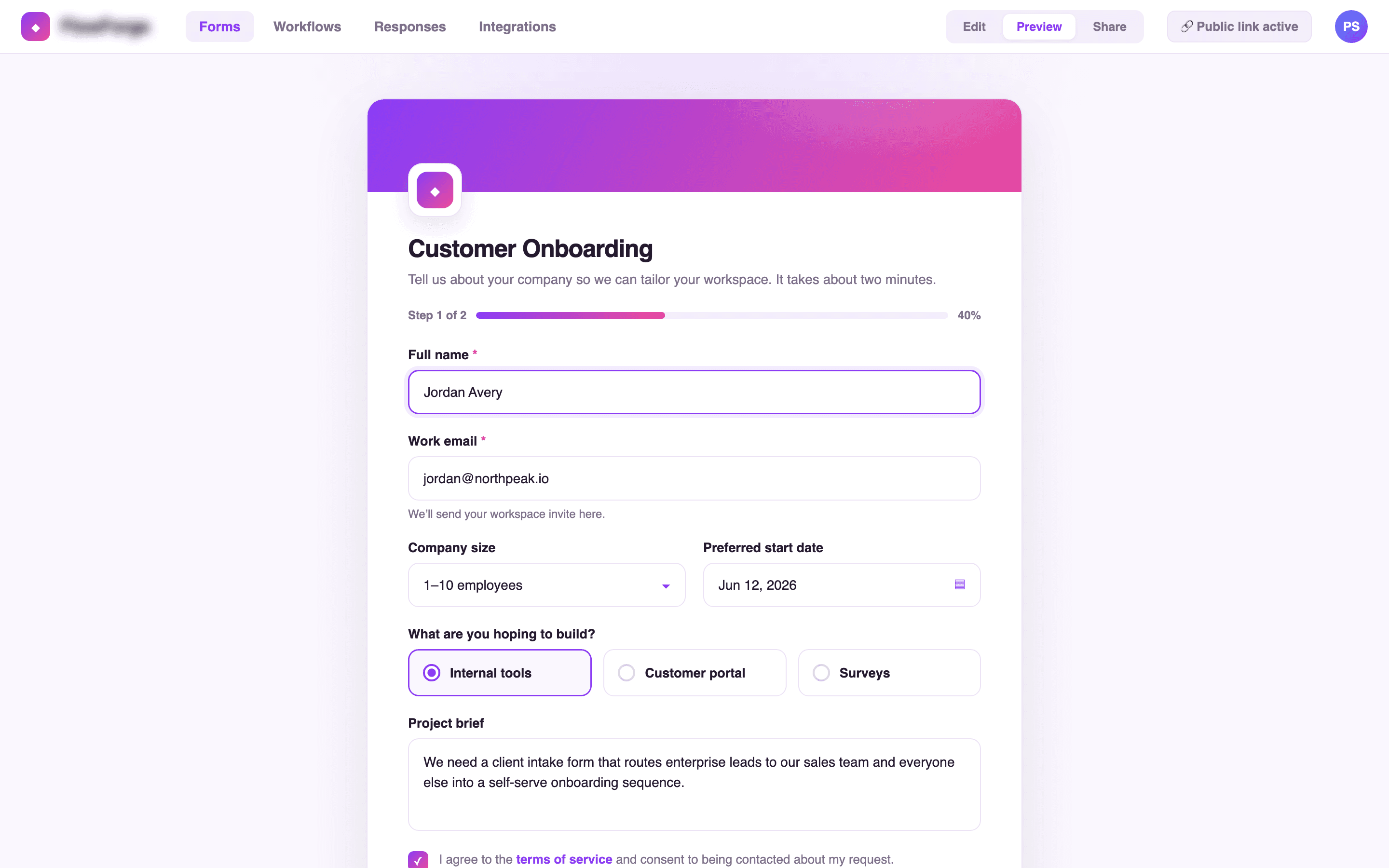 The reusable form library: saved schemas referenced and embedded across product surfaces.