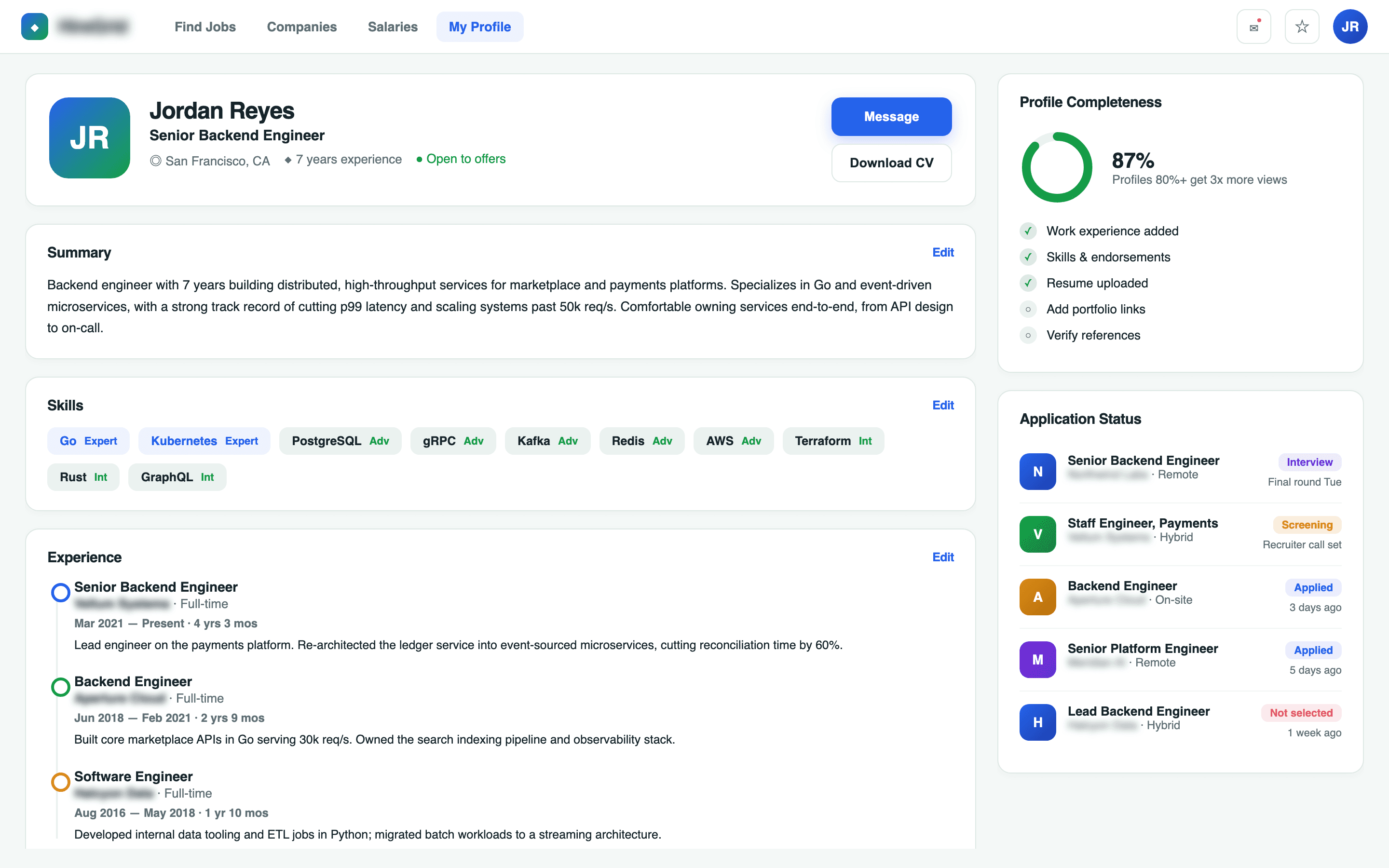 Application workflow: candidate apply flow feeding the employer applicant- tracking pipeline.