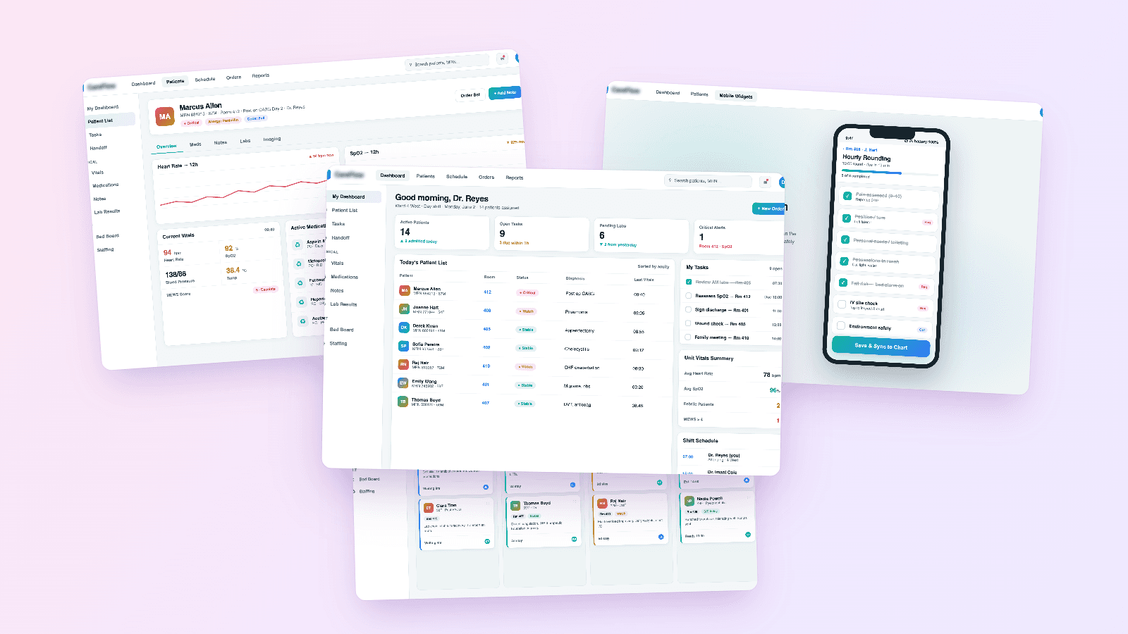 Product screens collage for Healthcare Clinical Workflow Apps